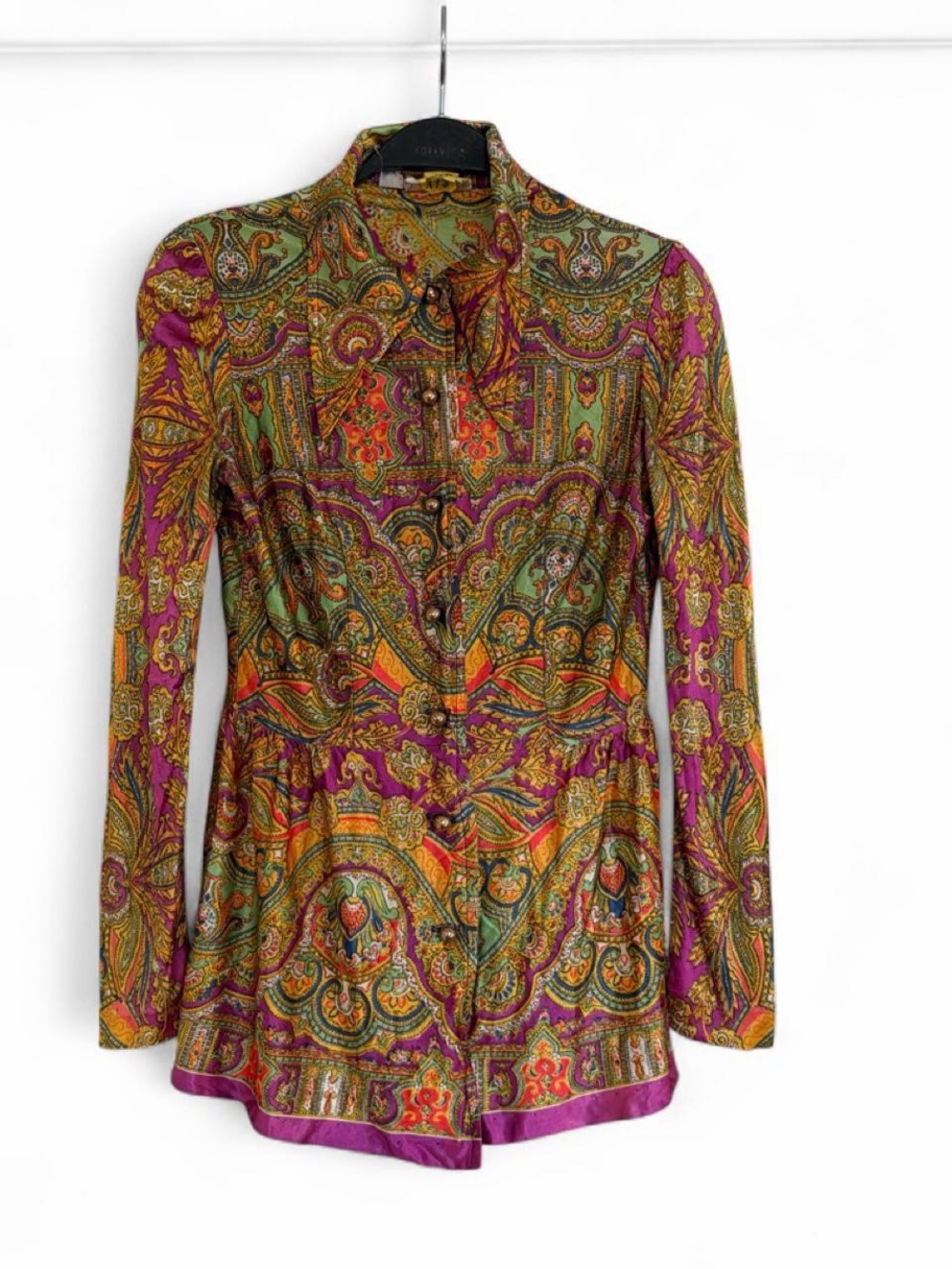 Vintage 1970’s Campus Casuals Paisley Button-Up Tunic Top - Purple Green